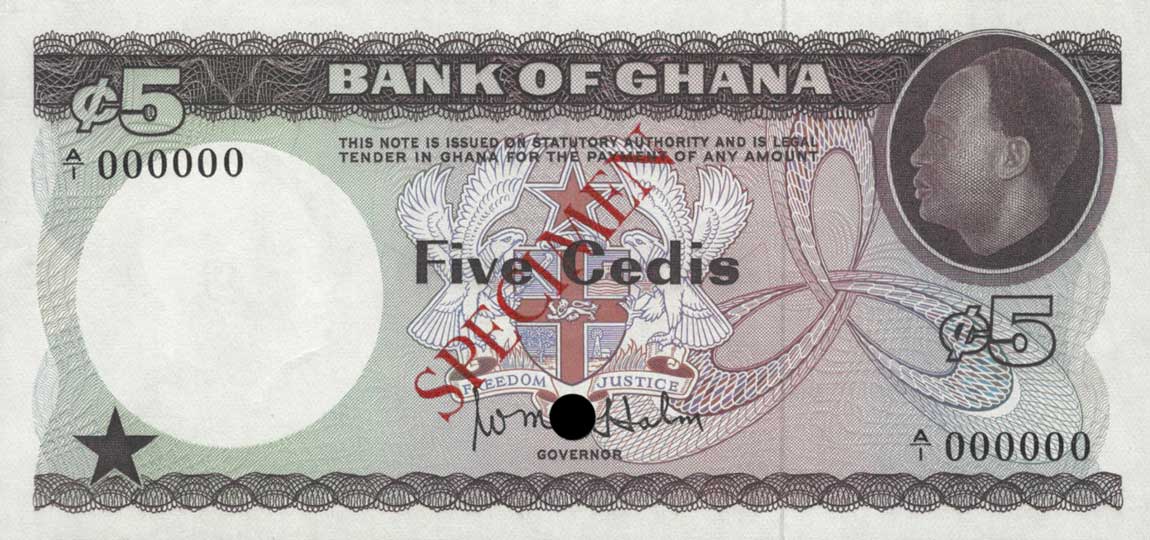 Front of Ghana p6s: 5 Cedis from 1965
