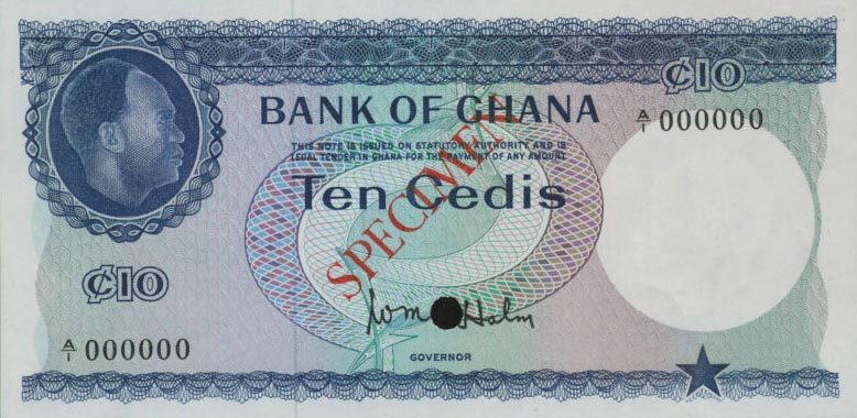 Front of Ghana p7ct: 10 Cedis from 1965