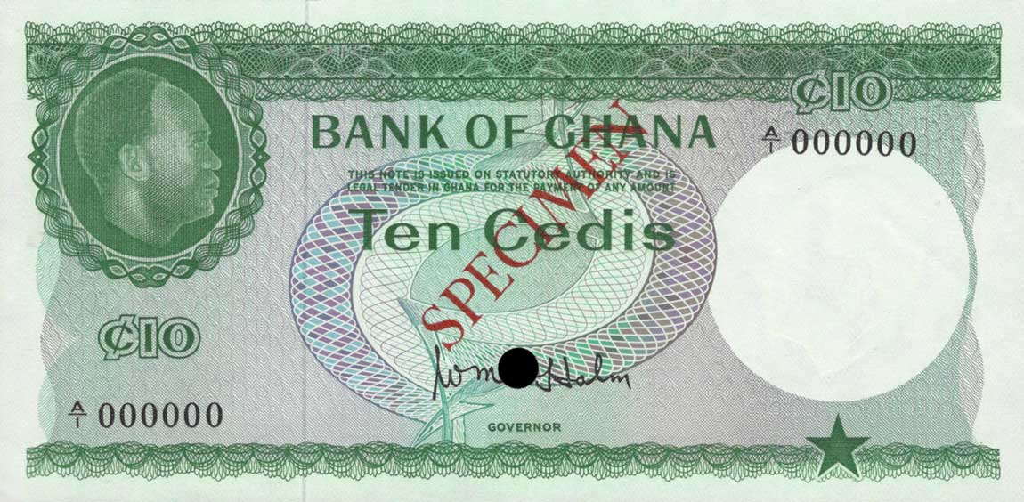 Front of Ghana p7s: 10 Cedis from 1965