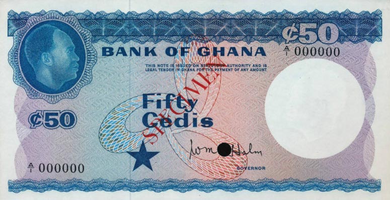 Front of Ghana p8ct: 50 Cedis from 1965