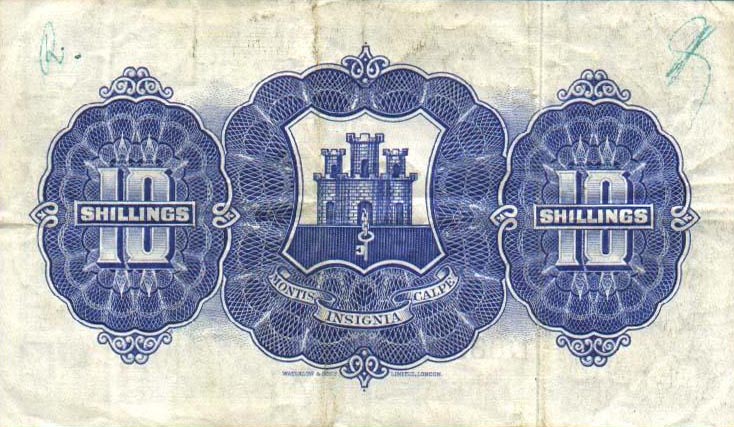 Back of Gibraltar p14b: 10 Shillings from 1942