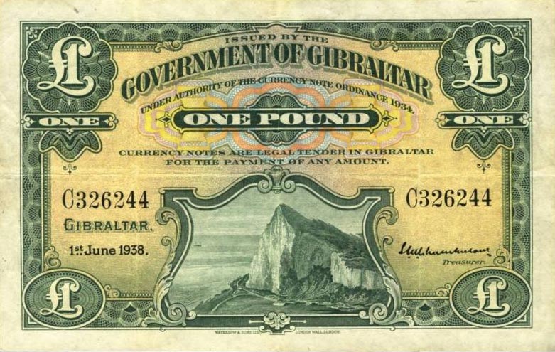 Front of Gibraltar p15a: 1 Pound from 1938