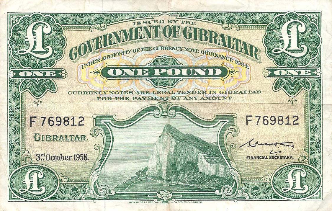 Front of Gibraltar p15c: 1 Pound from 1954