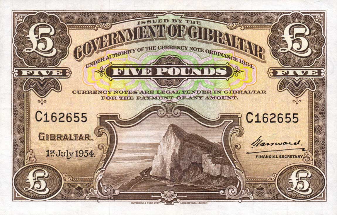 Front of Gibraltar p16c: 5 Pounds from 1954