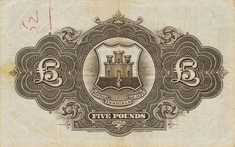Back of Gibraltar p19b: 5 Pounds from 1965