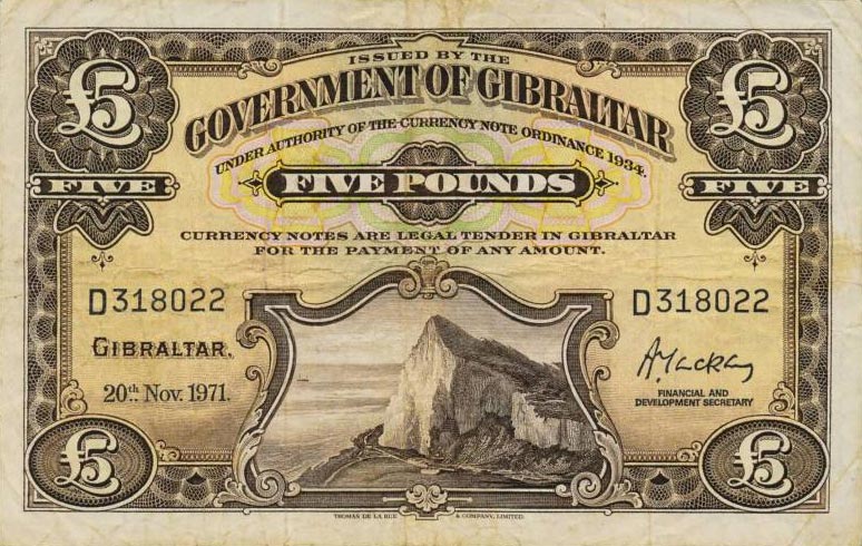 Front of Gibraltar p19b: 5 Pounds from 1965