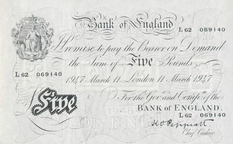 Front of England p343: 5 Pounds from 1947