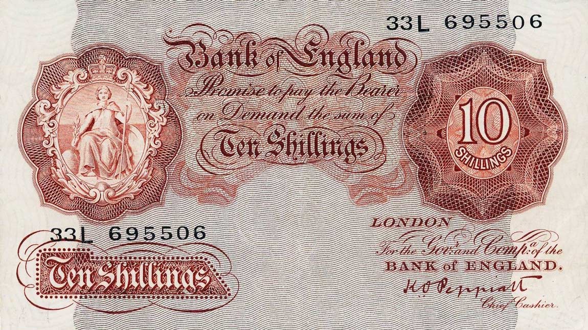 Front of England p362d: 10 Shillings from 1948