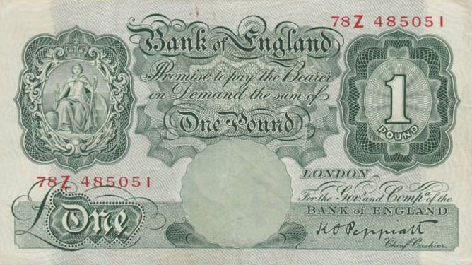 Front of England p369a: 1 Pound from 1948