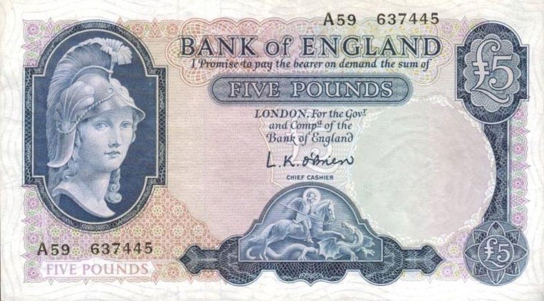 Front of England p371a: 5 Pounds from 1957