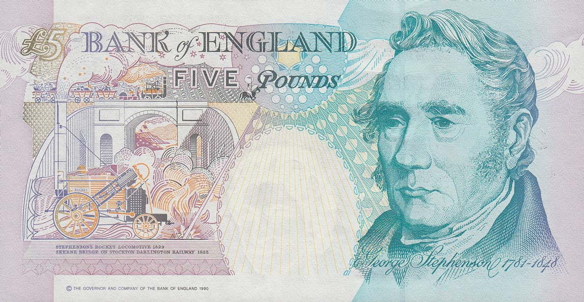 Back of England p382b: 5 Pounds from 1991