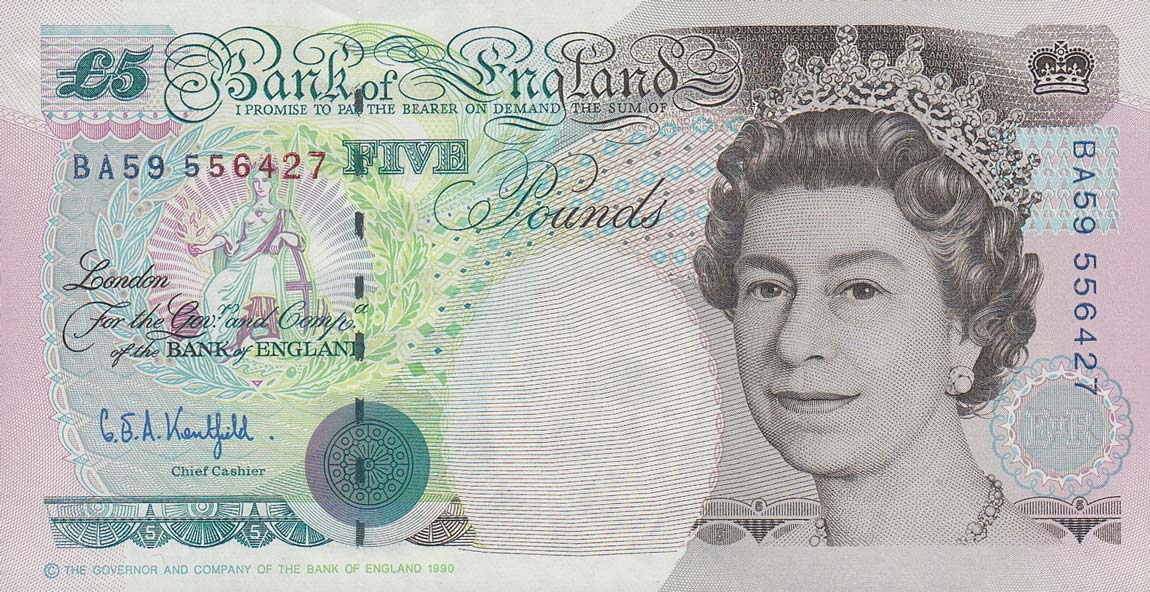Front of England p382b: 5 Pounds from 1991