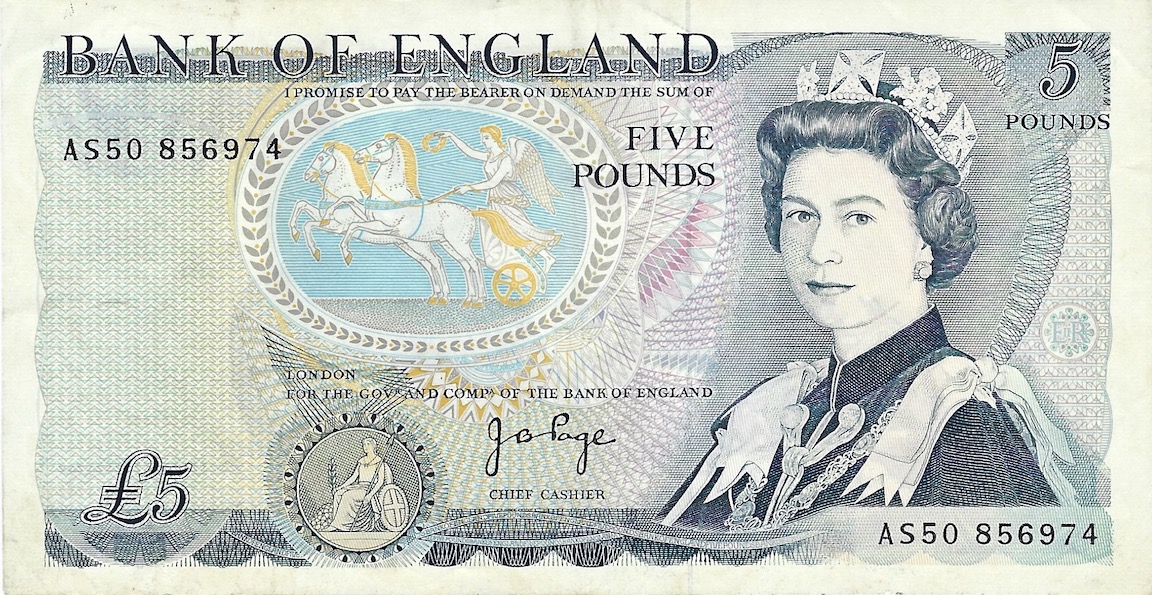 Front of England p378b: 5 Pounds from 1973