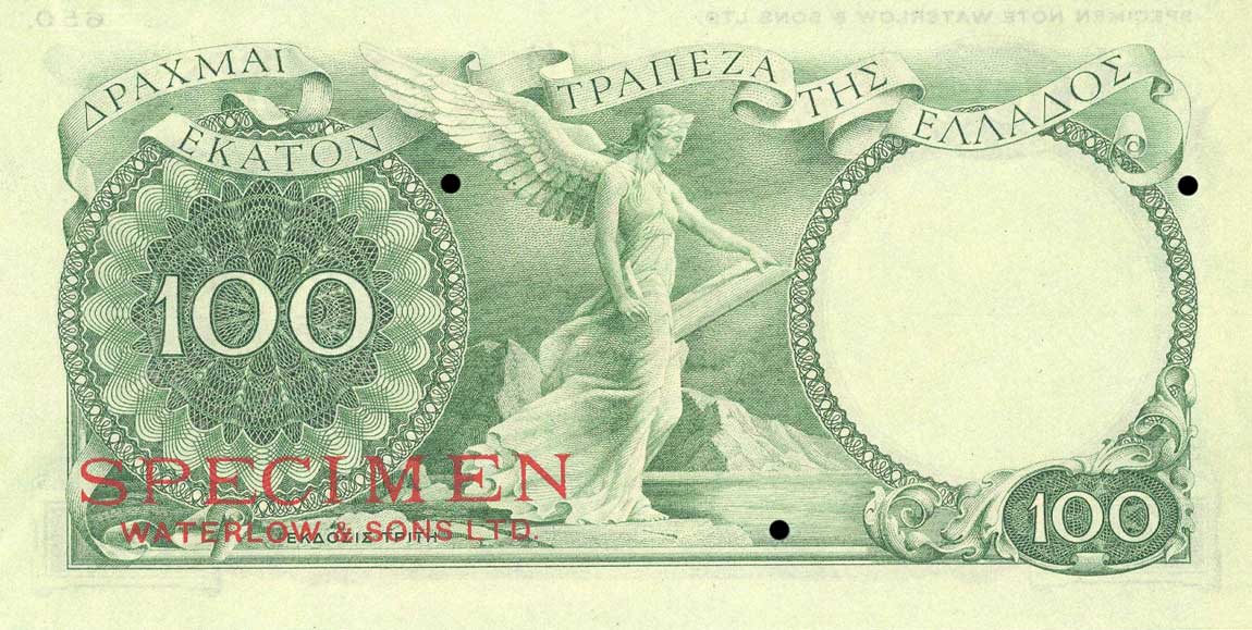 Back of Greece p170ct: 100 Drachmaes from 1944