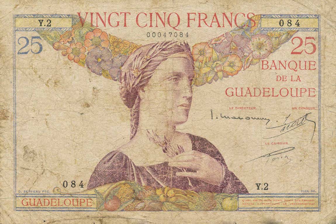 Front of Guadeloupe p14: 25 Francs from 1934