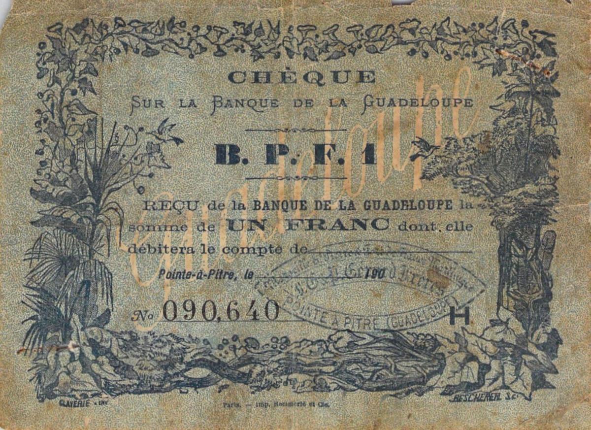 Front of Guadeloupe p20C: 1 Franc from 1870