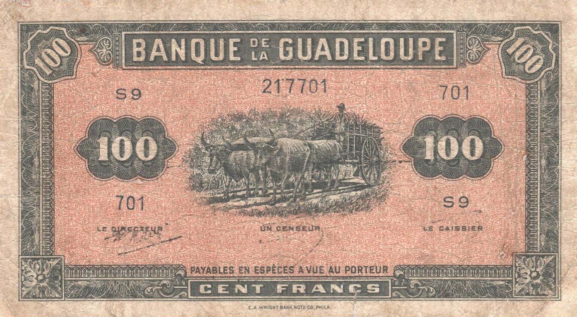 Front of Guadeloupe p23b: 100 Francs from 1942