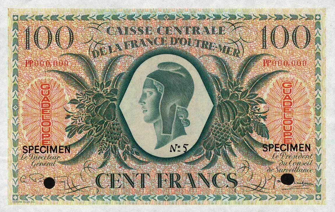 Front of Guadeloupe p29s: 100 Francs from 1944
