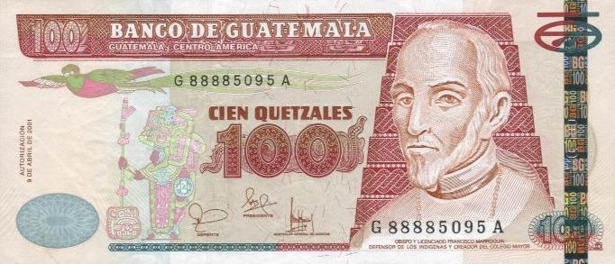Front of Guatemala p104a: 100 Quetzales from 2001
