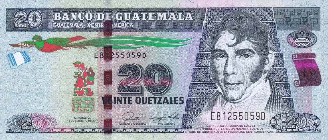 Front of Guatemala p124f: 20 Quetzales from 2017
