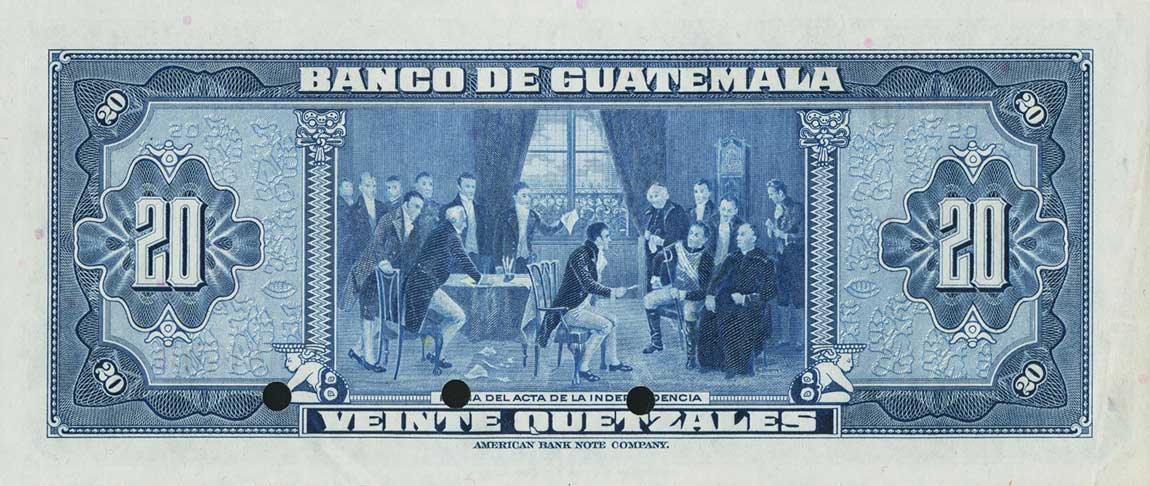 Back of Guatemala p27s: 20 Quetzales from 1948