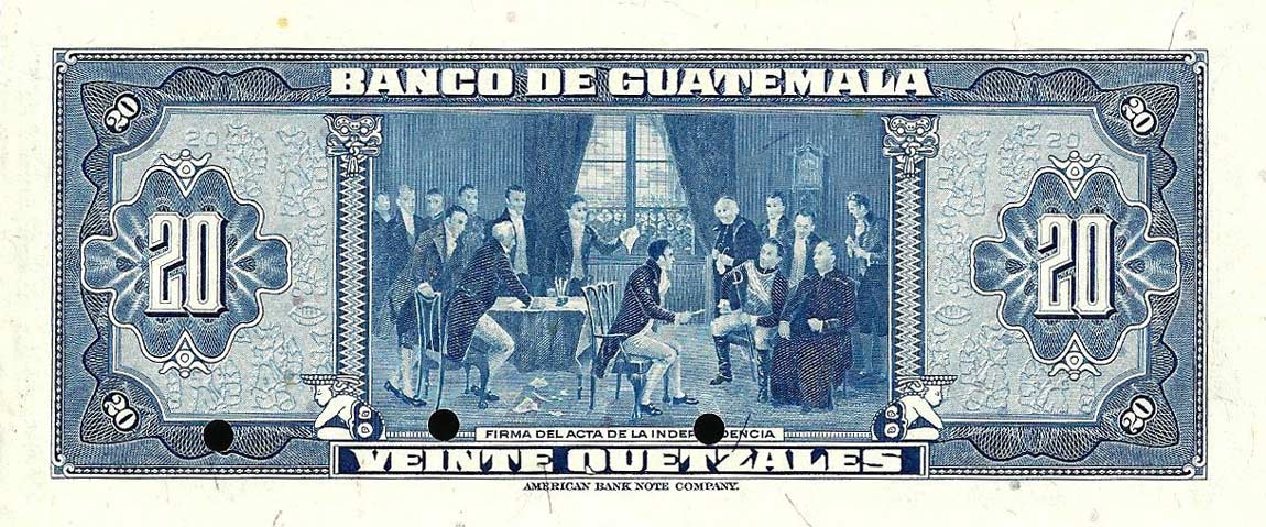 Back of Guatemala p39s: 20 Quetzales from 1963