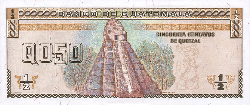 Back of Guatemala p79a: 0.5 Quetzal from 1992