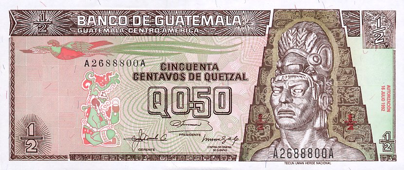 Front of Guatemala p79a: 0.5 Quetzal from 1992