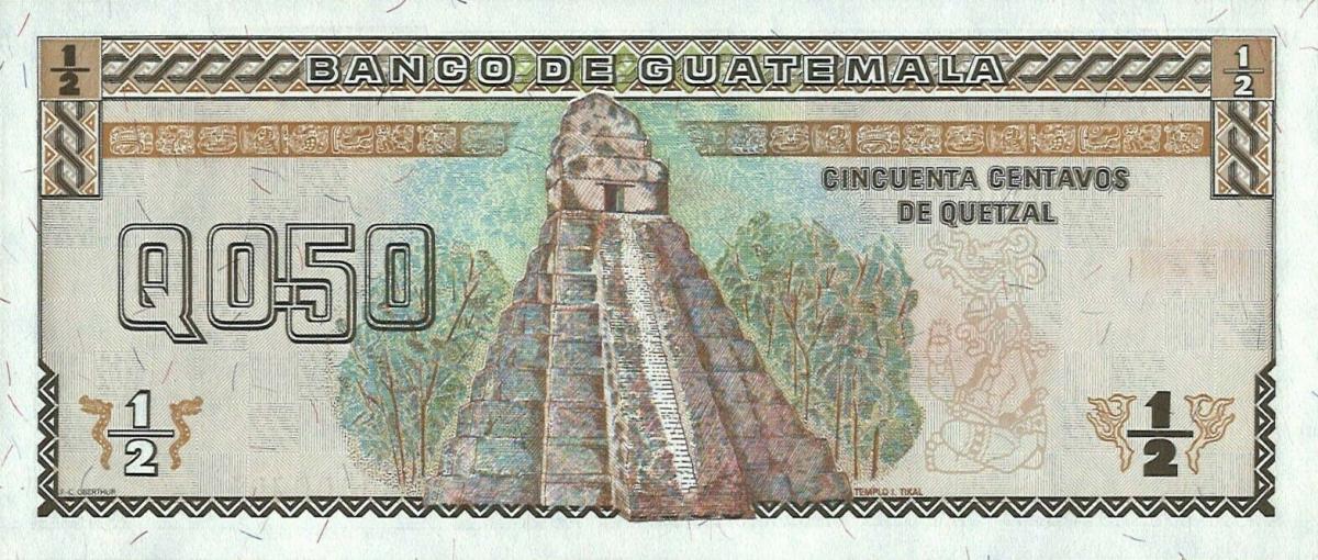 Back of Guatemala p79s: 0.5 Quetzal from 1992