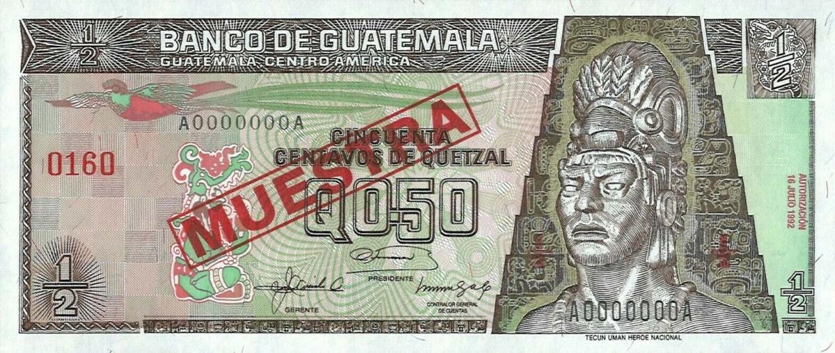 Front of Guatemala p79s: 0.5 Quetzal from 1992