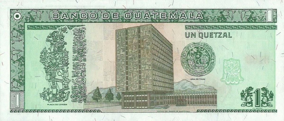 Back of Guatemala p80s: 1 Quetzal from 1992