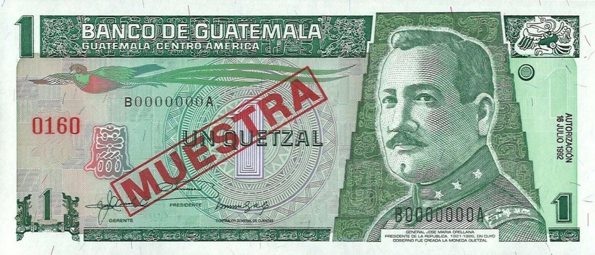 Front of Guatemala p80s: 1 Quetzal from 1992