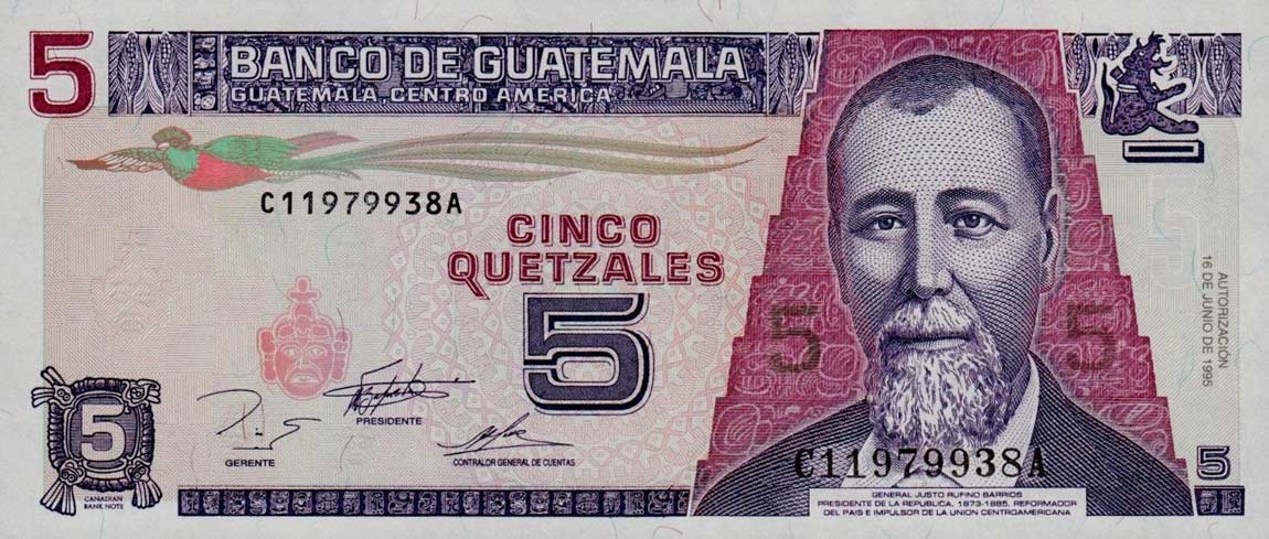Front of Guatemala p88b: 5 Quetzales from 1995