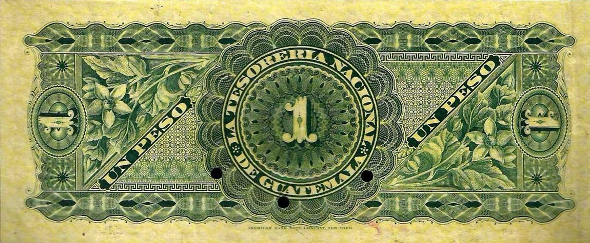 Back of Guatemala pA4s: 1 Peso from 1882