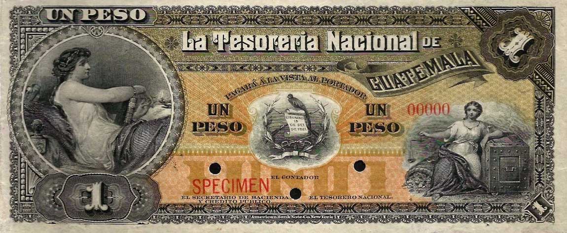 Front of Guatemala pA4s: 1 Peso from 1882