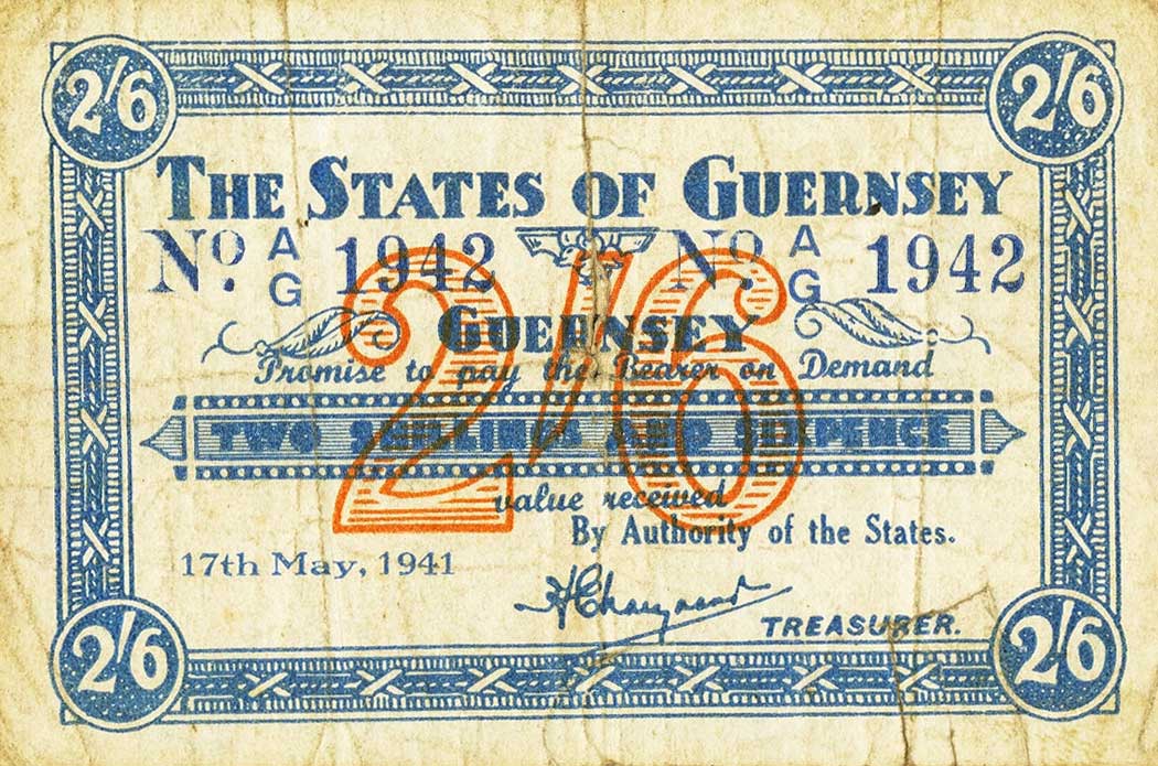 Front of Guernsey p20: 2 Shillings from 1941