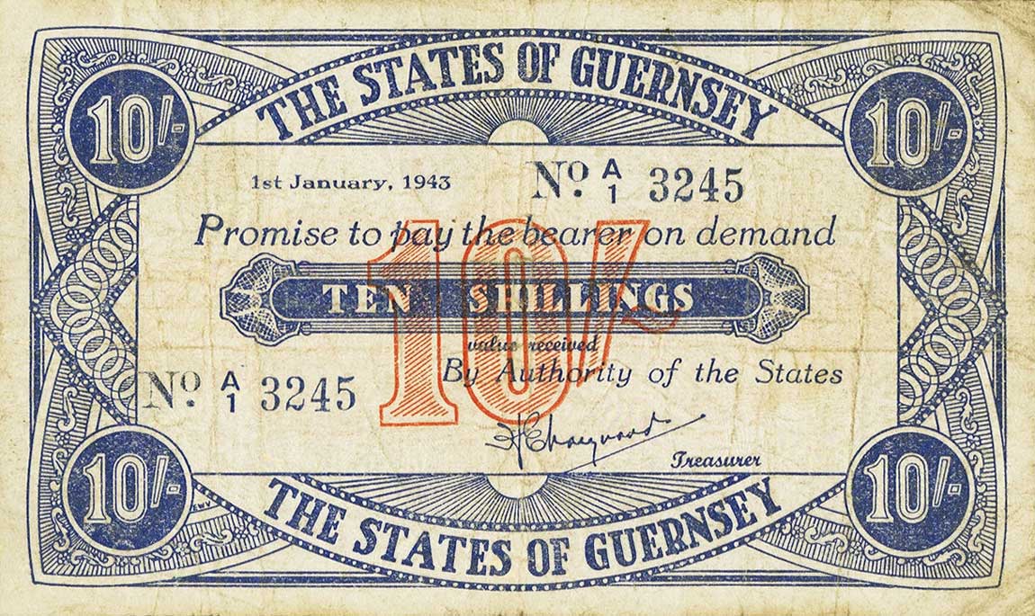 Front of Guernsey p32: 10 Shillings from 1943
