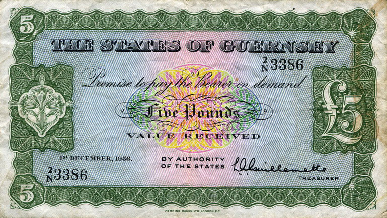 Front of Guernsey p44a: 5 Pounds from 1956