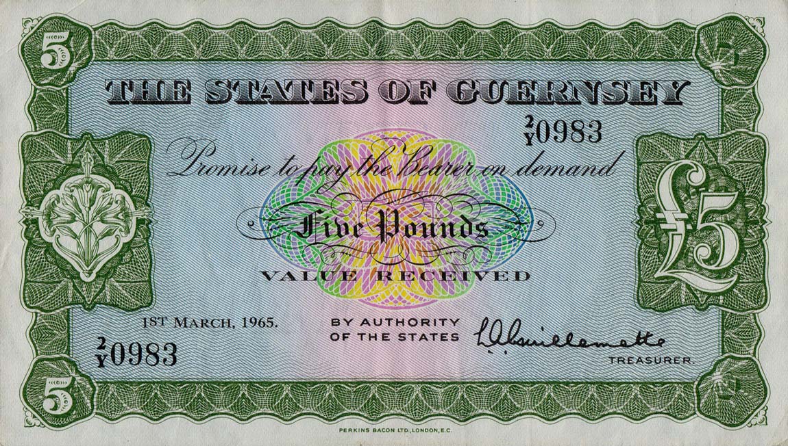 Front of Guernsey p44b: 5 Pounds from 1965