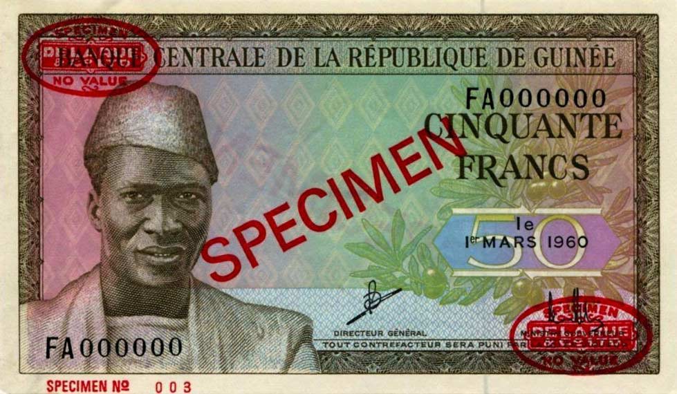 Front of Guinea p12s: 50 Francs from 1960