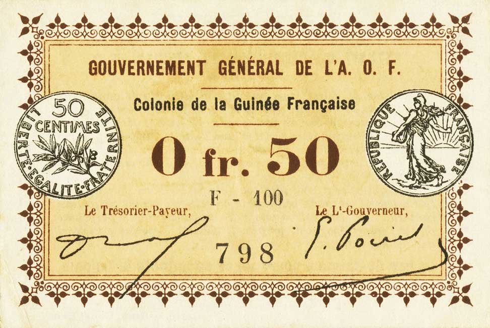 Front of Guinea p1d: 0.5 Franc from 1917