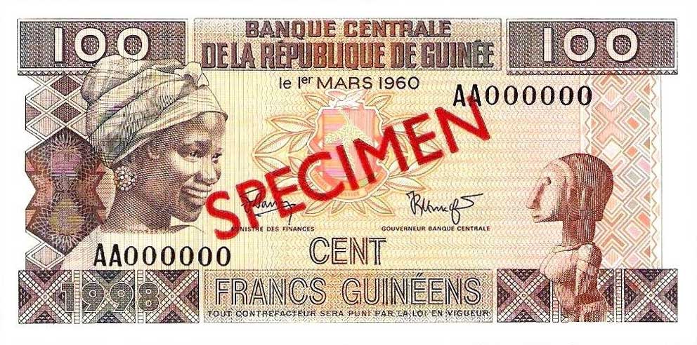 Front of Guinea p35s: 100 Francs from 1998