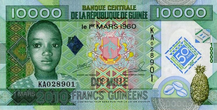 Front of Guinea p45: 10000 Francs from 2010