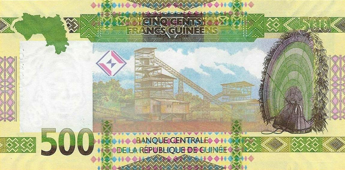 Back of Guinea p47c: 500 Francs from 2018