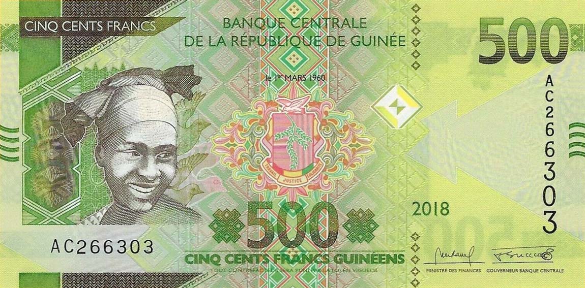 Front of Guinea p47c: 500 Francs from 2018