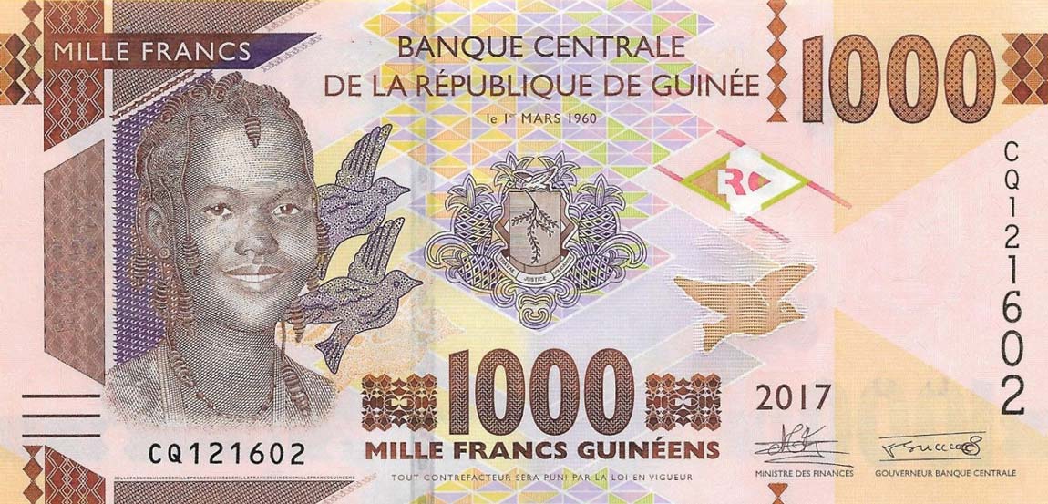 Front of Guinea p48b: 1000 Francs from 2017