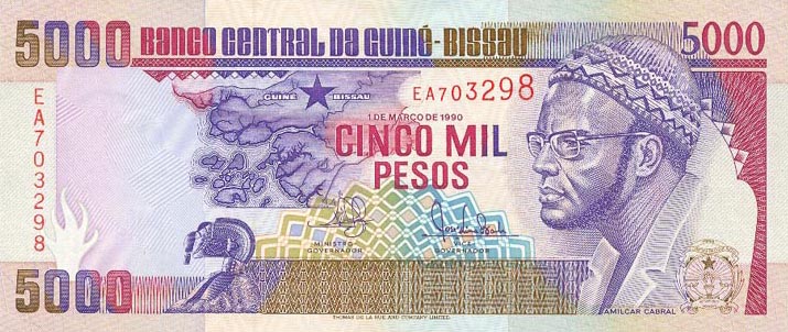 Front of Guinea-Bissau p14a: 5000 Pesos from 1990