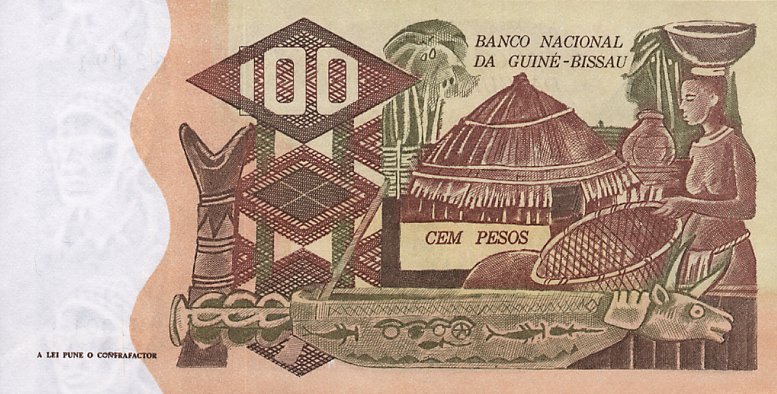 Back of Guinea-Bissau p2a: 100 Pesos from 1975