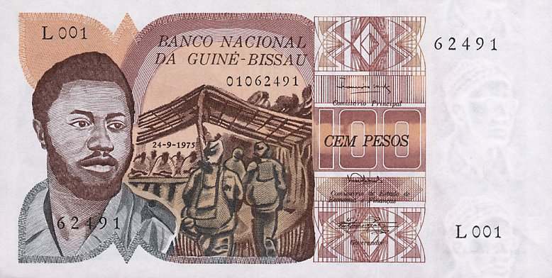 Front of Guinea-Bissau p2a: 100 Pesos from 1975