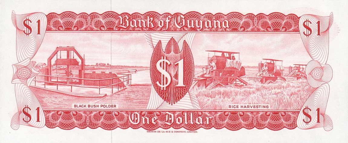 Back of Guyana p21b: 1 Dollar from 1966